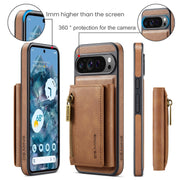 For Google Pixel 9 Pro XL DG.MING M5 Series Zip RFID Multi Card Detachable Leather Phone Case(Brown)