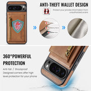 For Google Pixel 9 Pro XL DG.MING M5 Series Zip RFID Multi Card Detachable Leather Phone Case(Brown)