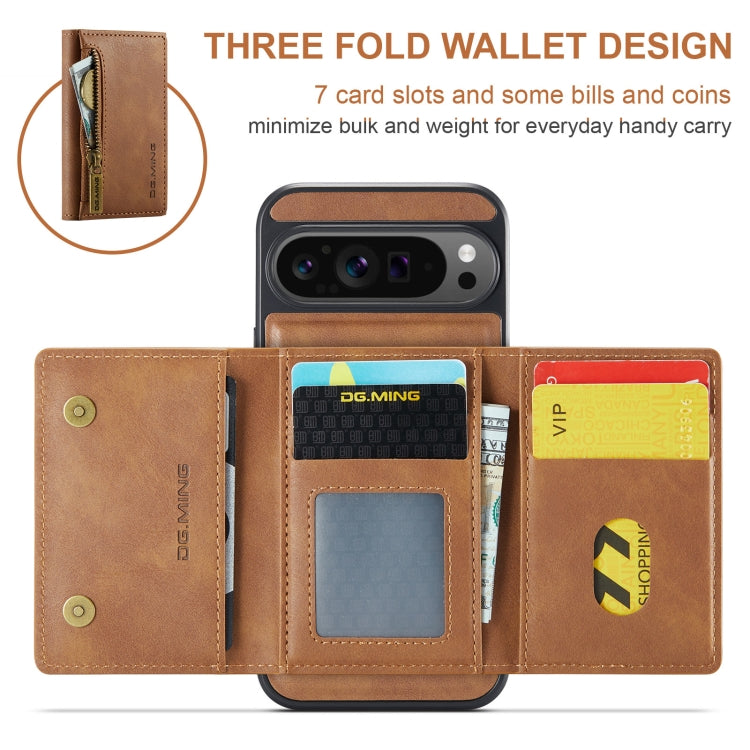 For Google Pixel 9 Pro XL DG.MING M5 Series Zip RFID Multi Card Detachable Leather Phone Case(Brown)
