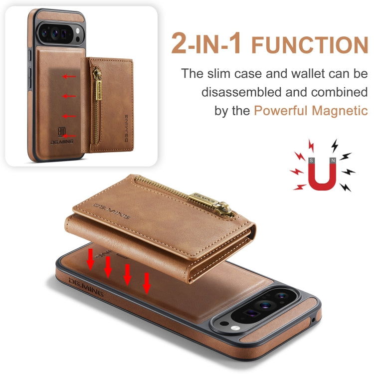 For Google Pixel 9 Pro XL DG.MING M5 Series Zip RFID Multi Card Detachable Leather Phone Case(Brown)