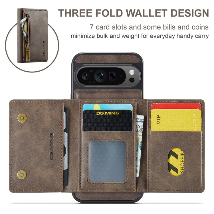For Google Pixel 9 Pro XL DG.MING M5 Series Zip RFID Multi Card Detachable Leather Phone Case(Coffee)