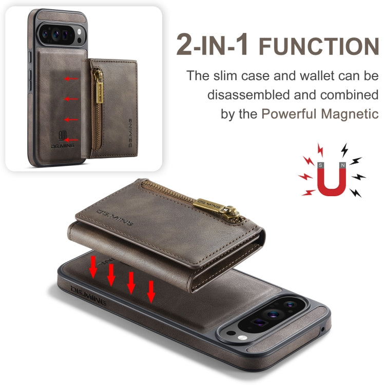 For Google Pixel 9 Pro XL DG.MING M5 Series Zip RFID Multi Card Detachable Leather Phone Case(Coffee)