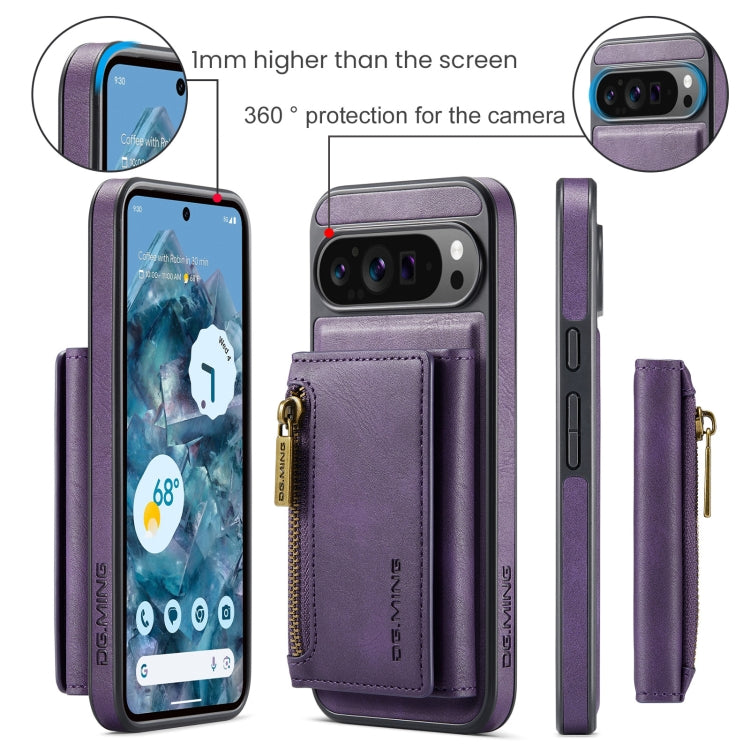 For Google Pixel 9 Pro XL DG.MING M5 Series Zip RFID Multi Card Detachable Leather Phone Case(Purple)