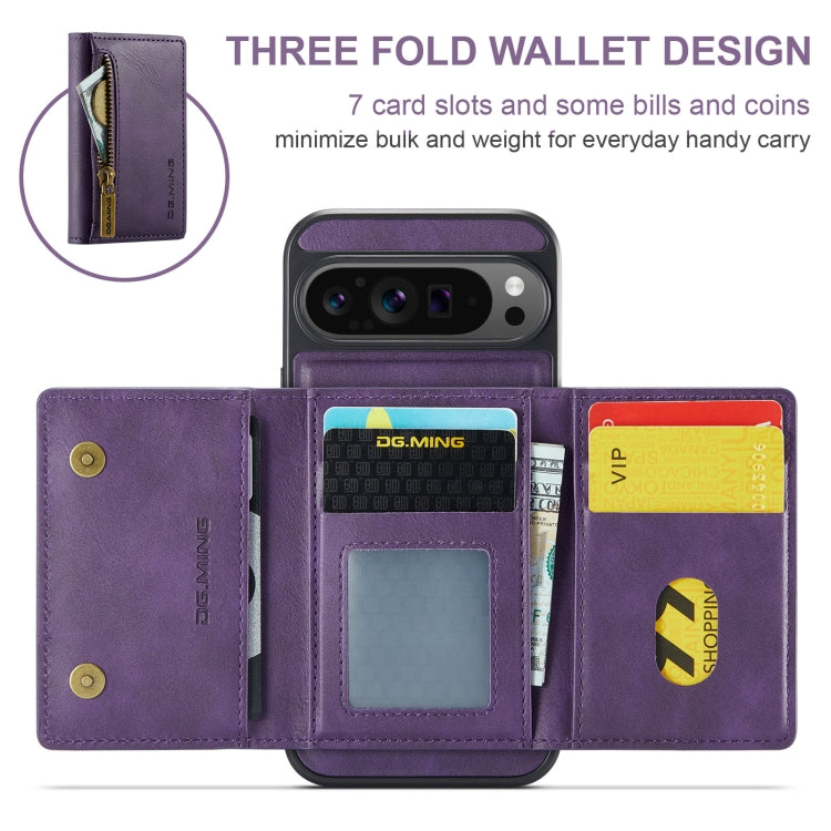 For Google Pixel 9 Pro XL DG.MING M5 Series Zip RFID Multi Card Detachable Leather Phone Case(Purple)