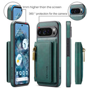 For Google Pixel 9 Pro XL DG.MING M5 Series Zip RFID Multi Card Detachable Leather Phone Case(Green)