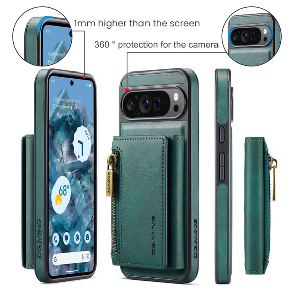 For Google Pixel 9 Pro XL DG.MING M5 Series Zip RFID Multi Card Detachable Leather Phone Case(Green)
