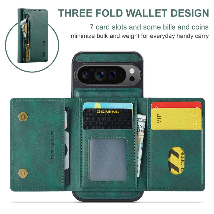 For Google Pixel 9 Pro XL DG.MING M5 Series Zip RFID Multi Card Detachable Leather Phone Case(Green)