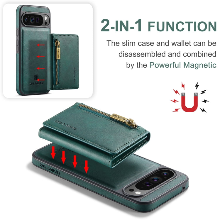 For Google Pixel 9 Pro XL DG.MING M5 Series Zip RFID Multi Card Detachable Leather Phone Case(Green)