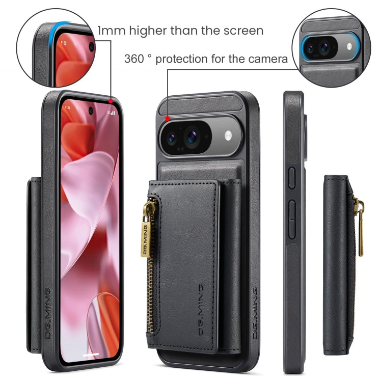 For Google Pixel 9 / 9 Pro DG.MING M5 Series Zip RFID Multi Card Detachable Leather Phone Case(Black)