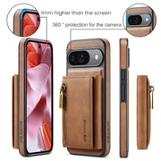 For Google Pixel 9 / 9 Pro DG.MING M5 Series Zip RFID Multi Card Detachable Leather Phone Case(Brown)