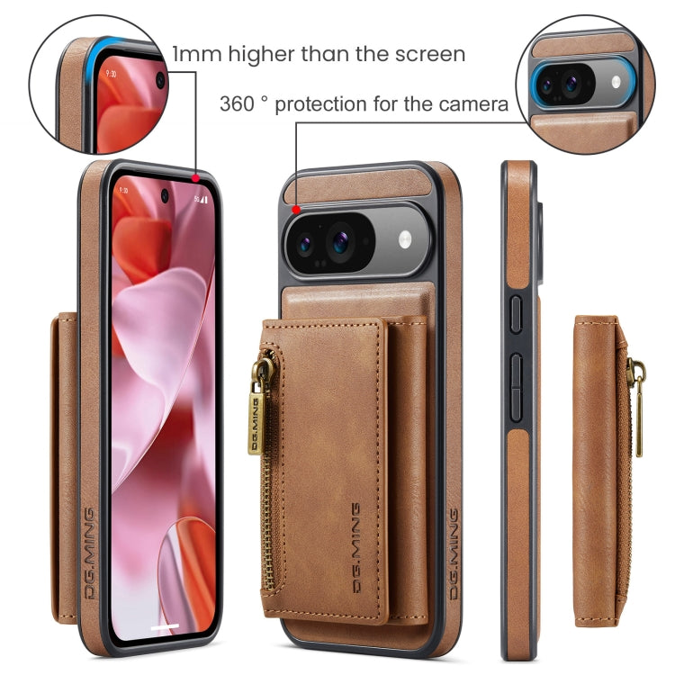 For Google Pixel 9 / 9 Pro DG.MING M5 Series Zip RFID Multi Card Detachable Leather Phone Case(Brown)