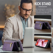 For Google Pixel 9 / 9 Pro DG.MING M5 Series Zip RFID Multi Card Detachable Leather Phone Case(Purple)