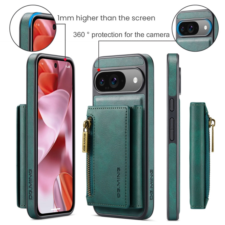 For Google Pixel 9 / 9 Pro DG.MING M5 Series Zip RFID Multi Card Detachable Leather Phone Case(Green)