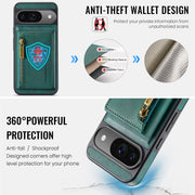 For Google Pixel 9 / 9 Pro DG.MING M5 Series Zip RFID Multi Card Detachable Leather Phone Case(Green)