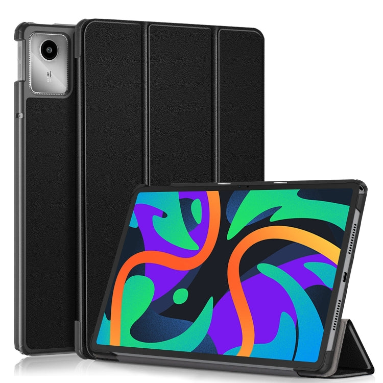 For Lenovo Tab M11/ Xiaoxin Pad 11 2024 Custer Texture 3-Fold Holder Leather Smart Tablet Case(Black)