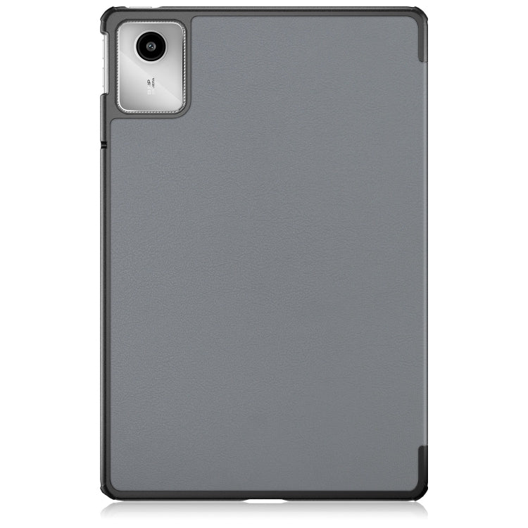 For Lenovo Tab M11/ Xiaoxin Pad 11 2024 Custer Texture 3-Fold Holder Leather Smart Tablet Case(Grey)