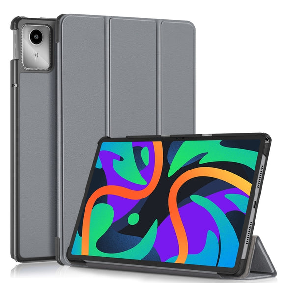 For Lenovo Tab M11/ Xiaoxin Pad 11 2024 Custer Texture 3-Fold Holder Leather Smart Tablet Case(Grey)