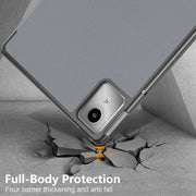 For Lenovo Tab M11/ Xiaoxin Pad 11 2024 Custer Texture 3-Fold Holder Leather Smart Tablet Case(Grey)