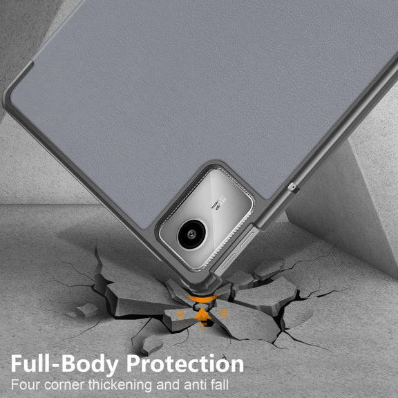For Lenovo Tab M11/ Xiaoxin Pad 11 2024 Custer Texture 3-Fold Holder Leather Smart Tablet Case(Grey)