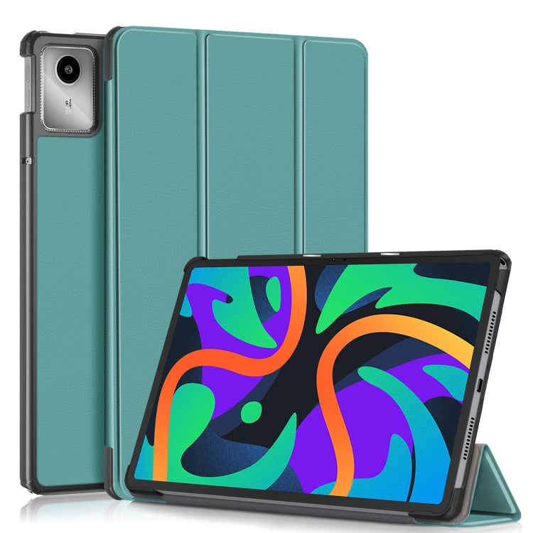 For Lenovo Tab M11/ Xiaoxin Pad 11 2024 Custer Texture 3-Fold Holder Leather Smart Tablet Case(Green)