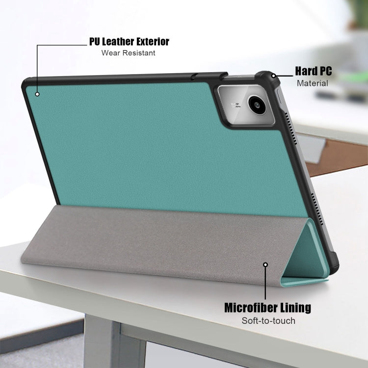 For Lenovo Tab M11/ Xiaoxin Pad 11 2024 Custer Texture 3-Fold Holder Leather Smart Tablet Case(Green)