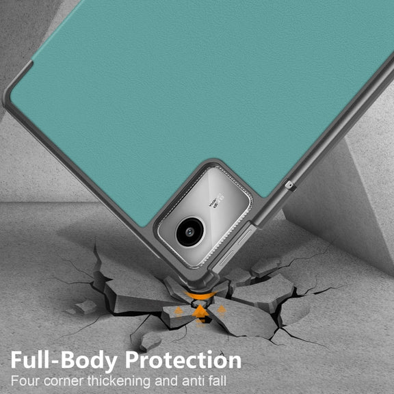 For Lenovo Tab M11/ Xiaoxin Pad 11 2024 Custer Texture 3-Fold Holder Leather Smart Tablet Case(Green)