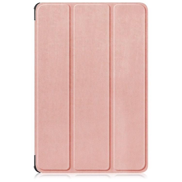 For Lenovo Tab M11/ Xiaoxin Pad 11 2024 Custer Pure Color 3-folding Leather Smart Tablet Case(Rose Gold)