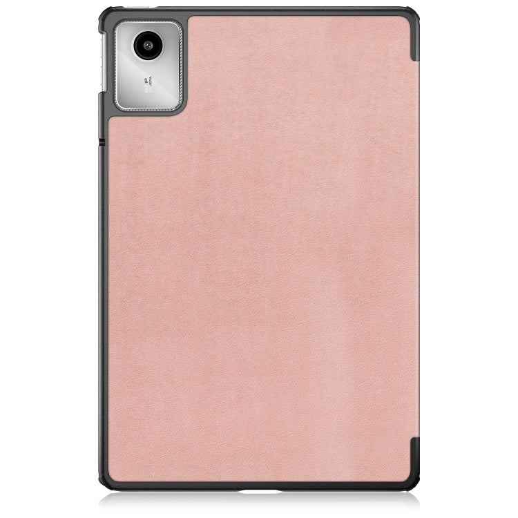 For Lenovo Tab M11/ Xiaoxin Pad 11 2024 Custer Pure Color 3-folding Leather Smart Tablet Case(Rose Gold)