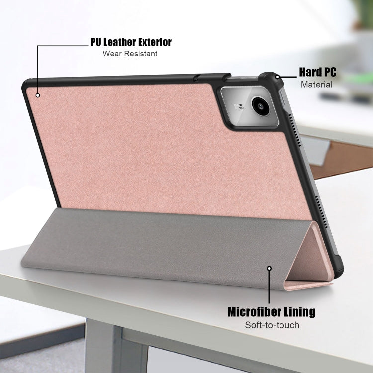 For Lenovo Tab M11/ Xiaoxin Pad 11 2024 Custer Pure Color 3-folding Leather Smart Tablet Case(Rose Gold)
