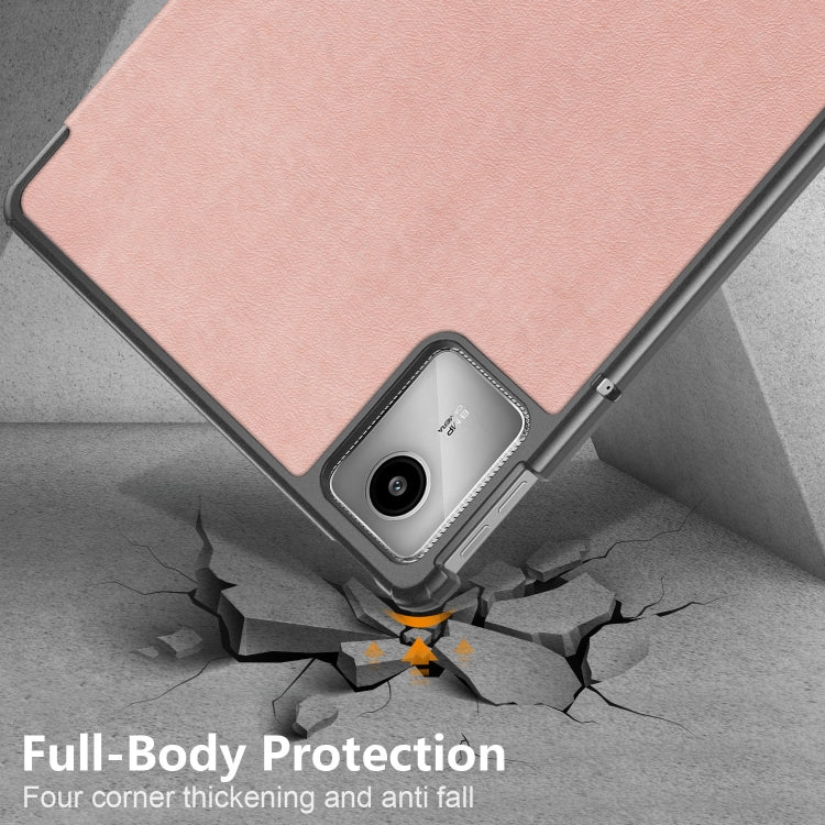 For Lenovo Tab M11/ Xiaoxin Pad 11 2024 Custer Pure Color 3-folding Leather Smart Tablet Case(Rose Gold)