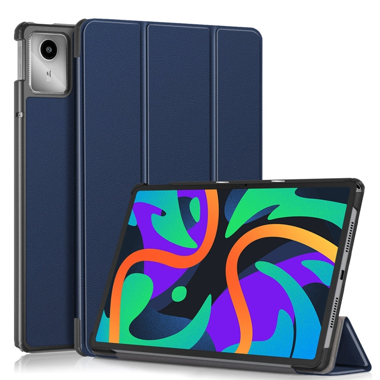 For Lenovo Tab M11/ Xiaoxin Pad 11 2024 Custer Pure Color 3-folding Leather Smart Tablet Case(Dark Blue)