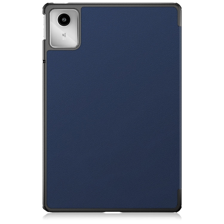 For Lenovo Tab M11/ Xiaoxin Pad 11 2024 Custer Pure Color 3-folding Leather Smart Tablet Case(Dark Blue)