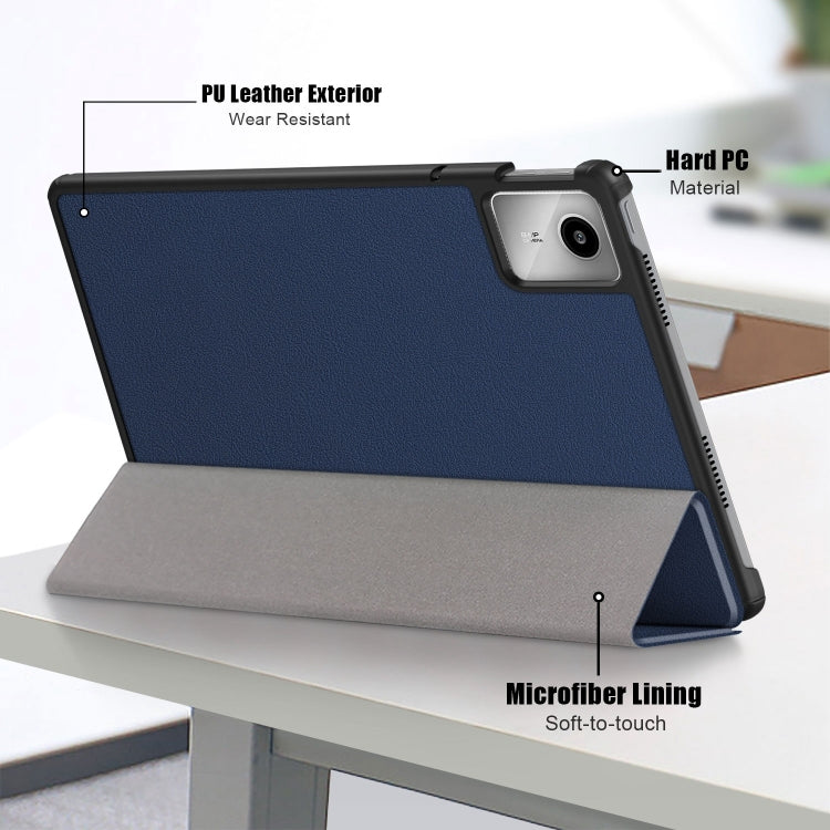 For Lenovo Tab M11/ Xiaoxin Pad 11 2024 Custer Pure Color 3-folding Leather Smart Tablet Case(Dark Blue)