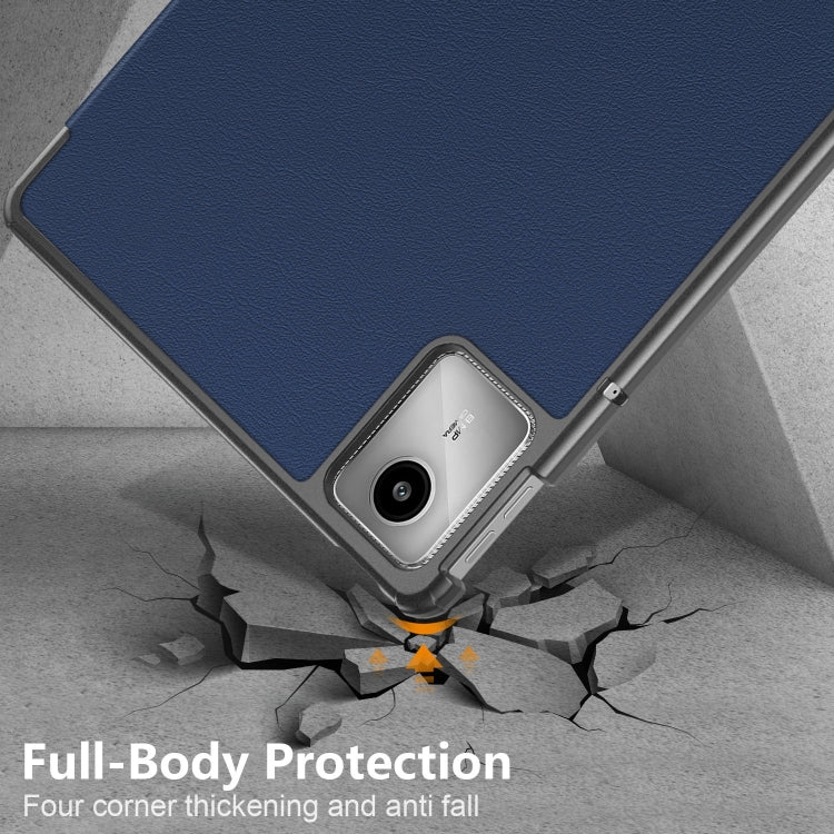 For Lenovo Tab M11/ Xiaoxin Pad 11 2024 Custer Pure Color 3-folding Leather Smart Tablet Case(Dark Blue)