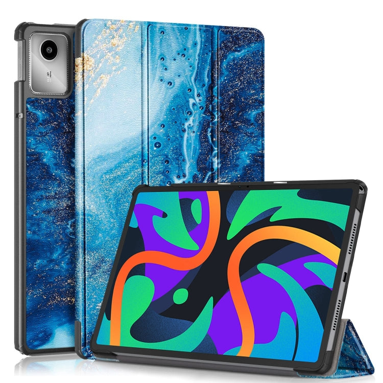 For Lenovo Tab M11/ Xiaoxin Pad 11 2024 Custer Painted 3-Fold Holder Leather Smart Tablet Case(Waves)