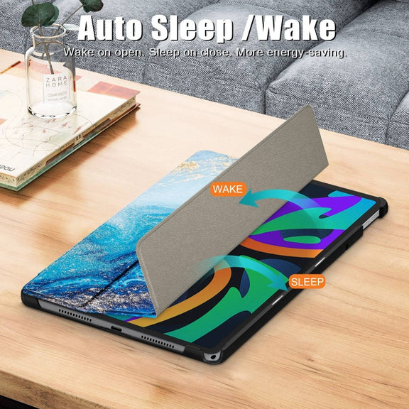 For Lenovo Tab M11/ Xiaoxin Pad 11 2024 Custer Painted 3-Fold Holder Leather Smart Tablet Case(Waves)