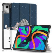 For Lenovo Tab M11/ Xiaoxin Pad 11 2024 Custer Painted 3-Fold Holder Leather Smart Tablet Case(Lazy Cat)