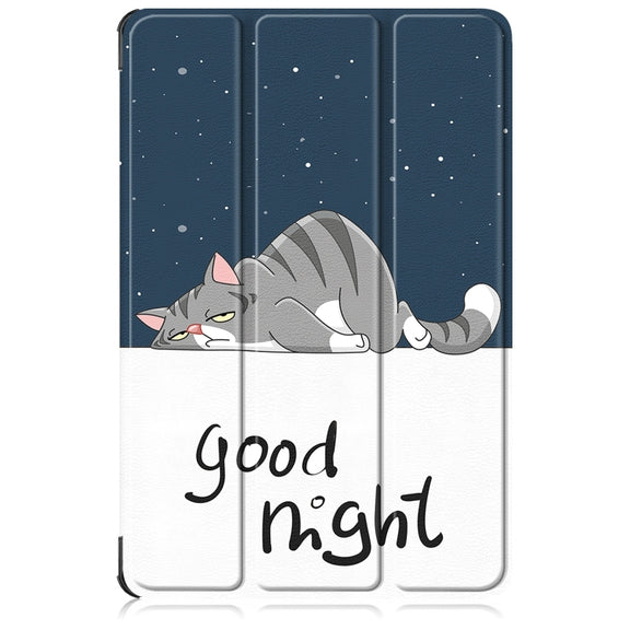 For Lenovo Tab M11/ Xiaoxin Pad 11 2024 Custer Painted 3-Fold Holder Leather Smart Tablet Case(Lazy Cat)
