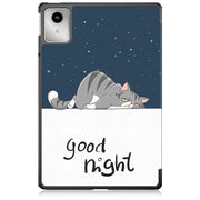 For Lenovo Tab M11/ Xiaoxin Pad 11 2024 Custer Painted 3-Fold Holder Leather Smart Tablet Case(Lazy Cat)