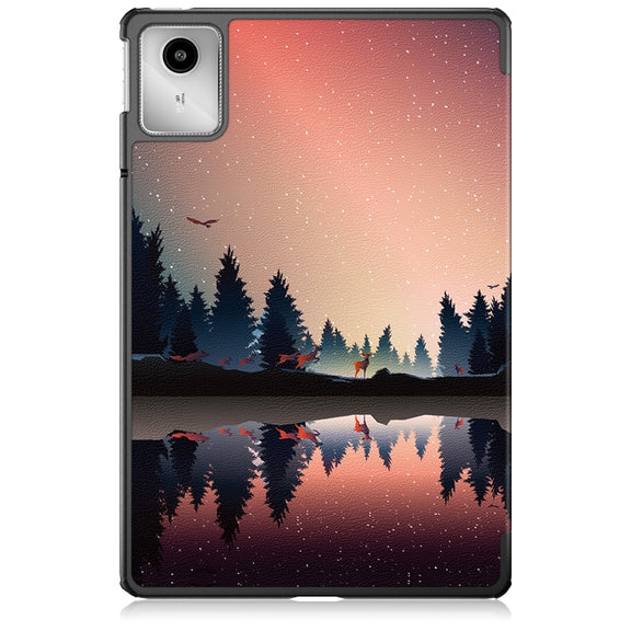For Lenovo Tab M11/ Xiaoxin Pad 11 2024 Custer Coloured Drawing 3-folding Leather Smart Tablet Case(Sunset)
