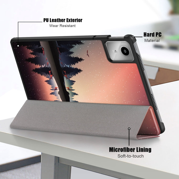 For Lenovo Tab M11/ Xiaoxin Pad 11 2024 Custer Coloured Drawing 3-folding Leather Smart Tablet Case(Sunset)