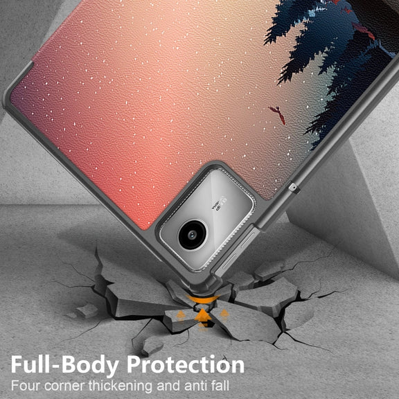 For Lenovo Tab M11/ Xiaoxin Pad 11 2024 Custer Coloured Drawing 3-folding Leather Smart Tablet Case(Sunset)