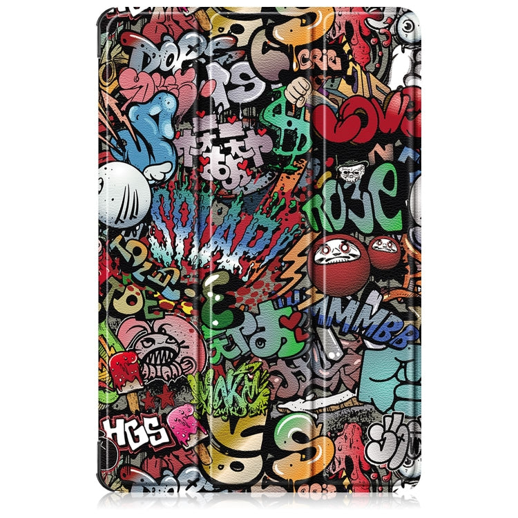 For Lenovo Tab M11/ Xiaoxin Pad 11 2024 Custer Coloured Drawing 3-folding Leather Smart Tablet Case(Graffiti)