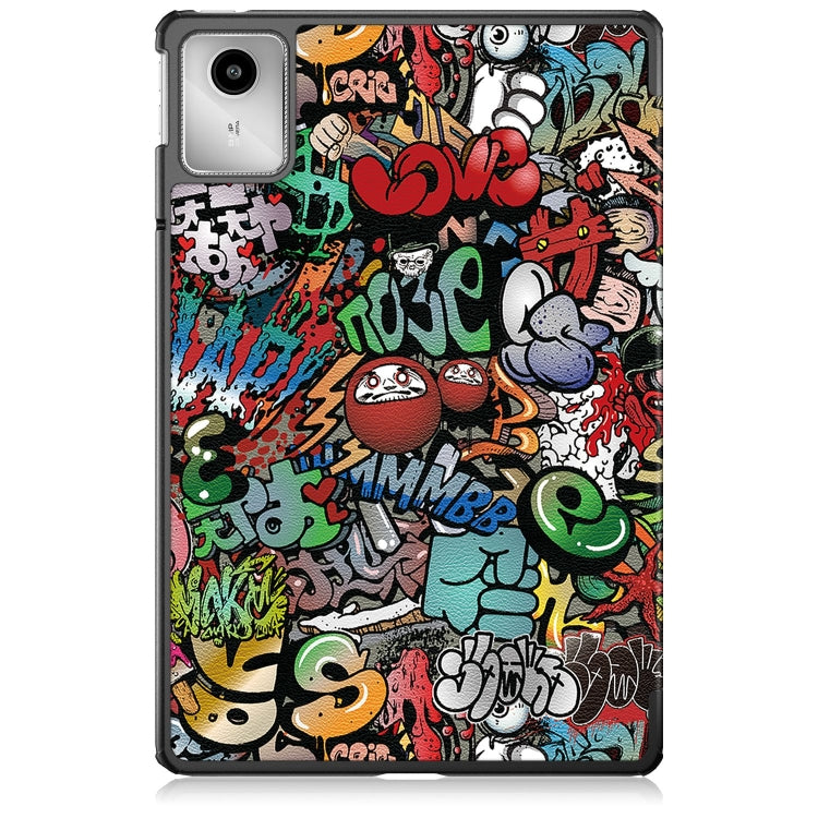 For Lenovo Tab M11/ Xiaoxin Pad 11 2024 Custer Coloured Drawing 3-folding Leather Smart Tablet Case(Graffiti)