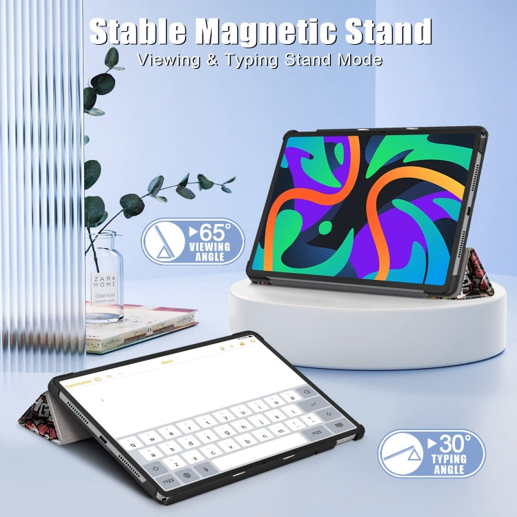 For Lenovo Tab M11/ Xiaoxin Pad 11 2024 Custer Coloured Drawing 3-folding Leather Smart Tablet Case(Graffiti)