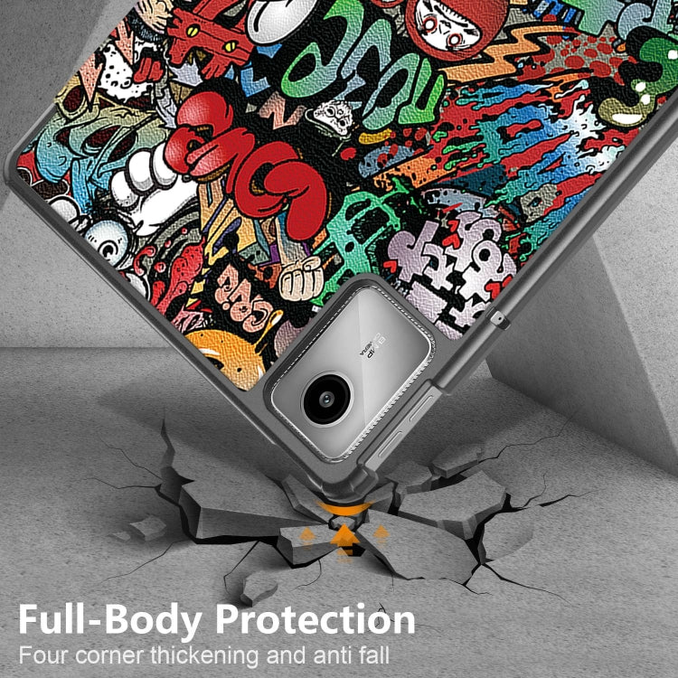 For Lenovo Tab M11/ Xiaoxin Pad 11 2024 Custer Coloured Drawing 3-folding Leather Smart Tablet Case(Graffiti)