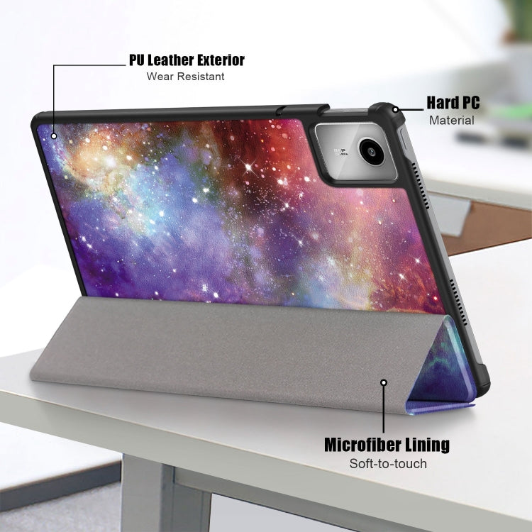 For Lenovo Tab M11/ Xiaoxin Pad 11 2024 Custer Coloured Drawing 3-folding Leather Smart Tablet Case(Milky Way)