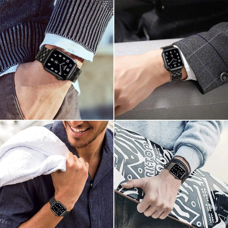 22mm Universal Five Beads Stainless Steel Watch Band(Black)