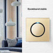 86mm Round LED Tempered Glass Switch Panel, Gold Round Glass, Style:Three Billing Control