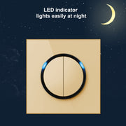 86mm Round LED Tempered Glass Switch Panel, Gold Round Glass, Style:Three Open Dual Control